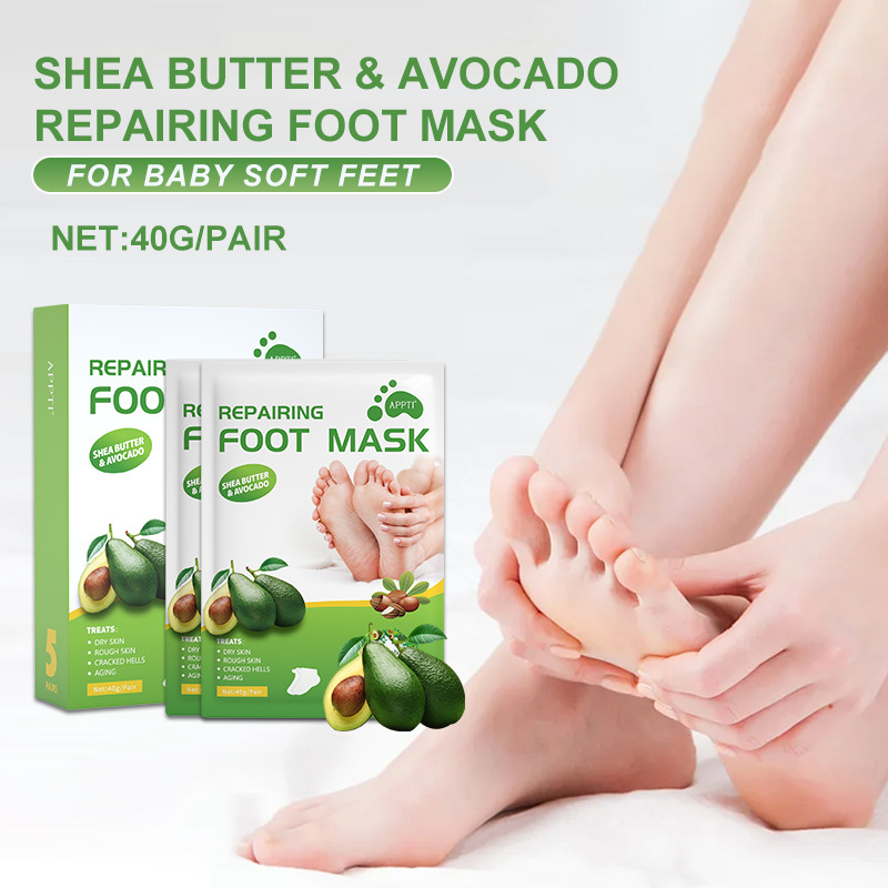 Jednorazová avokádová výživná maska ​​na peeling na nohy s vitamínom E
